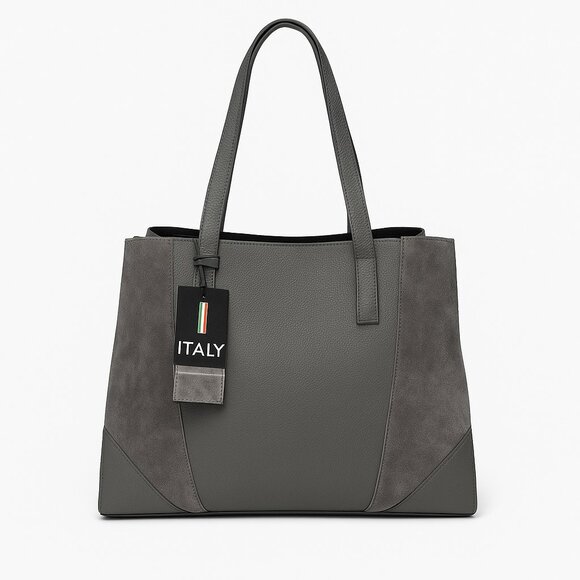 NWT Valentina Fiore Italian Gray Suede Leather Tote Bag Workcore Chic Minimalist - Picture 1 of 13